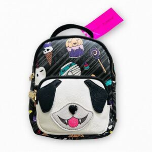 Betsey Johnson Halloween Vampire Puppy Black Print Mini Backpack NWT